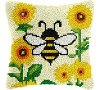 Bee Sunflower Latch Hook Kits for Adults Kids Beginners, Cute Animal & Flower Latch Hook Pillow Kit, Pre-Printed Latch Hook Rug Kits, Cross-stitch Embroidery Cushion for Home Sofa Decoration 17x17 in.