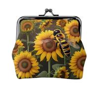 bee & Sunflowers print Coin Purse Small Change Purse Card Holder Coin Pouch Small Wallet for Women and Men, Black, One Size, Vintage