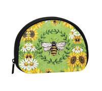 Bee & Sunflowers Print Portable Mini Storage Bag Shell Shaped Wallet Small Coin Wallet Shell Storage Bag