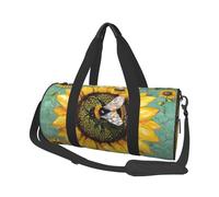 bee & Sunflowers Print Travel Duffel Bag Large Foldable Round Travel Carry on Bag with Adjustable Shoulder Strap for Weekender Overnight Flight Hospital Sports