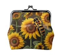 Bee & Sunflowers Print Women's Microfiber Leather Kiss Lock Coin Purse, Mini Wallet for Cards and Lipstick