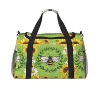 Bee & Sunflowers Print Womens Sports Bags Travel Bag - Gym Tote Bag with Compartment,Duffel Bags for Men,Ladies Holdall,Carry On Weekend Travel Handbags for Women