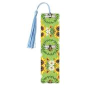 Bee & Sunflowers Print Wooden Bookmark Bookmarks with Tassels Book Marks for Reading Hardcover Books Notebooks