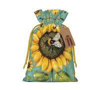 Bee & Sunflowers Printed Christmas Drawstring Gift Bags-Xmas Wrapping Bags,Candy Bag,For Holiday Party Decorations,Wedding Party Supplies M Yellow Christmas Ribbon