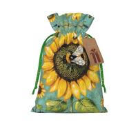 Bee & Sunflowers Printed Christmas Drawstring Gift Bags-Xmas Wrapping Bags,Candy Bag,For Holiday Party Decorations,Wedding Party Supplies M Green Christmas Ribbon
