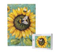 bee & Sunflowers Printed Jigsaw Puzzle with Storage Box, Wooden Puzzle for Adults and Kids, 1000 Pieces Family Fun Decorative Game