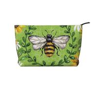bee & Sunflowers Printed Make up Bag for Women Corduroy Makeup Bags Zipper Travel Cosmetic Bags Pouch Organizer