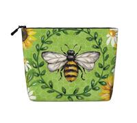 bee & Sunflowers Printed Make up Bag for Women Makeup Bags Zipper Travel Cosmetic Bags Pouch Organizer