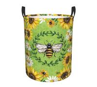 Bee & Sunflowers Printing Circular Dirty Laundry Basket, Large Storage Baskets, Works In Kitchen, Playroom,Bathroom