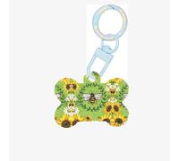 Bee & Sunflowers Printing Dog Tag Bone Shaped Double Sided Pattern Dog Id Tags Bone Shaped Pet Name Tags Dog Collar Tags