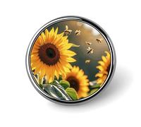 Bee & Sunflowers Round Badge for Men Women, Durable & Stylish Lapel Pins, Lightweight Metal Badges for Shirts, Jackets, Hats