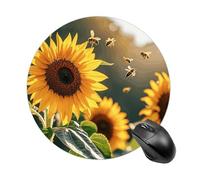 Bee & Sunflowers Round Mouse Pad 7.8 Inch, Portable Gaming Mouse Mat with Non-Slip Rubber Base & Smooth Surface, Waterproof Mousepad for PC, Laptop, Computer, Office, Home
