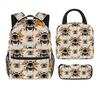 Bee Sunflowers School Bag Backpack and Lunch Bag Set for Teens Girls Boys