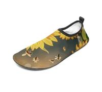 Bee & Sunflowers Water Shoes for Men Women, Lightweight Stretch Swim Shoes with Anti-Slip Rubber Sole, Quick-Dry Aqua Socks for Pool, Beach, Surfing, Style, 10 Women/10 Men