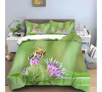 Bee Super King Duvet Cover Flowers Bedding Set Microfibre Duvet Covers 3D Printed Zipped Closure Quilt Cover Super King-Size 260x220cm with 2 Pillowcases -Ai3408
