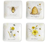 Bee Sweet 6" Canapé & Luncheon Plates, Set of 4 - Assorted Bee & Floral Designs with Uplifting Sayings, Durable Ceramic Appetizer Plates for Spring Entertaining & Cottagecore Décor