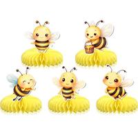 Bee Table Decorations - 5 PCS Honey Bee Birthday Centerpieces - Cute Bumble Bee Honeycomb Party Supplies for Baby Shower or 1st Birthday