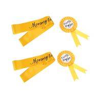 Bee Theme Satin Sash with Badge, 2 Sets 4pcs Party | Letter Print Detail, Yellow Cloth Ribbon Accents, Photo-friendly Highlighting for Expectant Dads at Parties