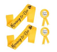 Bee Theme Satin Shower Sash Badge Set, 2 Sets 4pcs Yellow | Comfortable Wear for Bridal Gatherings, Letter Print Ribbon, Photo Props for Expectant Dads and Planners