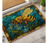 Bee Themed Doormat, Yellow Honey Bee Door Mat for Spring & Summer, Stained Glass Style Indoor Outdoor Entrance Rug, Non-Slip and Easy Clean 29x17 Inch
