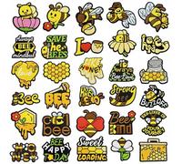 Bee-Themed Iron-on Patches, Sew-on Embroidered Appliques, Honey and Motivational Designs, Yellow and Brown, 30 Pieces