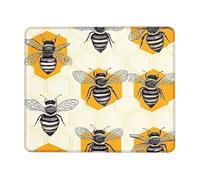Bee Themed Mouse Pad, Black and Yellow Honey Bee Design Stitched Edge Mousepad, Rubber Non-Slip Washable Gift for Spring and Summer Home Office Computer, Laptop Square 8x10 Inch