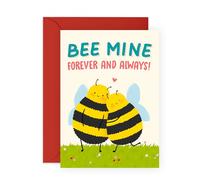 Bee-Themed Valentines Day or Anniversary Card - Bee Mine Forever Romantic Greeting for Husband, Wife, Boyfriend, Girlfriend, Lifetime Partner, Spouse, Him, Her, Hun, Lovebug - Comes with Stickers