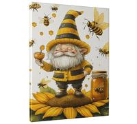 Bee Themed Wall Art, Yellow Black Gnome Canvas Print, Cute Floral Decor for Spring, Garden, Kitchen, Unframed 12x16 Inch
