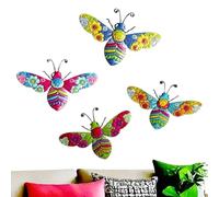 Bee Wall Art | 4 Pieces 3D Bee Sculpture Iron Wall Decorations - Handmade Rustic Decor Summer Outdoor Indoor Garden Home