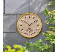 mysmartbuy.com Bee Design Wall Clock and Thermometer - Battery Powered Weather Resistant Resin Indoor Outdoor Home Garden Quartz Clock with Temperature Dial - Measures H30 x W30 x D4cm