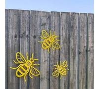 Bee Wall Decor Set of 3 Bees Wall Art Decorations Garden Ornament Courtyard Lawn Fence Outdoor Decor Hanging Decorations for Living Room Kitchen Bedroom Home Idea Gift (Yellow)