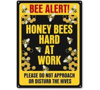 Bee Warning Sign, Honey Bees Hard At Work, Funny Bee Wall Decor For Home Garden Metal Sign Plaque Poster 8X12 Inches