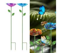 Bee Water Cups for Bees Garden: Bee Drinking Cup for Garden Pollinator Butterfly Watering Station Bath Waterer Stations Feeder Honey Hydration Hanging Stakes (2PACKS_Metal flower)