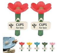 Bee Watering Station | 2 Pieces Flower-shaped Bee Watering Station | Colorful Flower Bees Pollinator Feeder Drinking Cups with Stake Base | Hexapod Little Flowers Drinking Water for Yard, Lawn, Patio