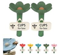 Bee Watering Station | 2 Pieces Flower-shaped Bee Watering Station | Colorful Flower Bees Pollinator Feeder Drinking Cups with Stake Base | Hexapod Little Flowers Drinking Water for Yard, Lawn, Patio