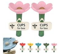 Bee Watering Station | 2 Pieces Flower-shaped Bee Watering Station | Colorful Flower Bees Pollinator Feeder Drinking Cups with Stake Base | Hexapod Little Flowers Drinking Water for Yard, Lawn, Patio