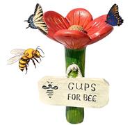 Bee Watering Station, Flower Shaped Bee Cups for Garden, Pollinator Hydration Solution for Outdoor Spaces, Red Coloured Insect Drinker