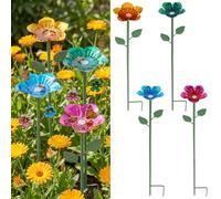 Bee Watering Station for Garden, 4 Pack Metal Flower Bee Baths, Butterfly Feeders for Outdoor Yard Decor, Pollinator Drinking Station with Adjustable Height Stakes, Insect Waterer for Bees Butterflies