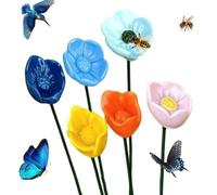Bee Watering Station for Garden 6 Pieces Bath Bowl with Stake | Colorful Ceramic Flower Shape Butterfly Watering Station for Yard Patio Pathway Grassland Bird Hummingbird
