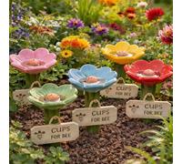 Bee Watering Station for Garden, Bee Cups Water for Bees Garden, Flower-Shaped Ceramic Bee Watering Station, Hummingbird Feeder with Flower Design (5PcsMix)