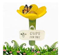 Bee Watering Station for Garden, Flower-Shaped Ceramic Ceramic Bee Watering Station for Bees, Colorful Flower Bees Cups with Stake Base Water Feeder for Yard, Lawn, Patio Decor (Yellow)