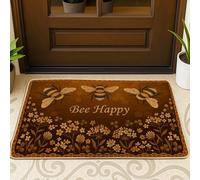 Bee Welcome Door Mat, Nature Rustic Flower Honeycomb Summer Brown Rubber Non-Slip Back Doormat Outdoor Decor for Front Door Entryway Patio 29x17 Inch