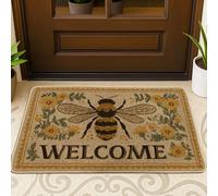 Bee Welcome Doormat Yellow Floral Outdoor Indoor Door Mat Spring Summer Decoration Non Slip Absorbent Easy Clean 29 x 17 Inch