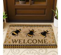 Bee Welcome Doormat, Yellow Honeycomb Indoor & Outdoor Entrance Decor, Rustic Farmhouse Waterproof Non-Slip Dust Absorbent Mats, Easy to Clean 29x17 Inch