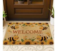 Bee Welcome Doormat, Yellow Sunflower Indoor & Outdoor Mat for Summer Decor, Non-Slip Absorbent Entrance Mats, Easy to Clean 29x17 Inch