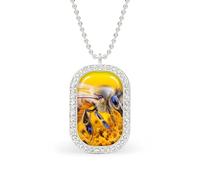 Bee Working on Flower Brilliant White Diamond Necklaces Jewelry Square Dainty Pendant Necklace Gift for Women