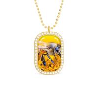 Bee Working on Flower Brilliant White Diamond Necklaces Jewelry Square Dainty Pendant Necklace Gift for Women
