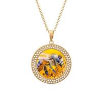 Bee Working on Flower Multicolored Diamond Necklaces Jewelry Brilliant Circle Pendant Necklace Gift for Women