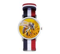 Bee Working on Flower Woven Strap Watch Multicolor Wristwatch Non-Scale Analog Watches for Men Women Birthday Gift