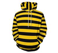 Bee Yellow Black Stripes Print Hooded Sweatshirt Causal Pullover Fall Tops With Pocket